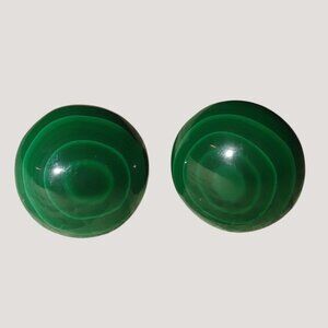 Vintage Green Malachite Button Natural Stone Stud Earrings Round Design For Wome
